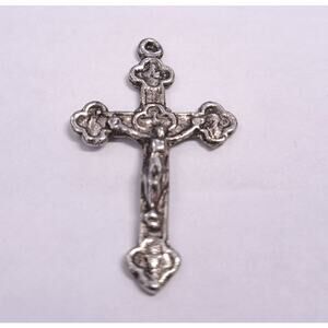 Vintage Crucifix Cross Pendant Religious SilverTone Catholic Orthodox Jewelry
